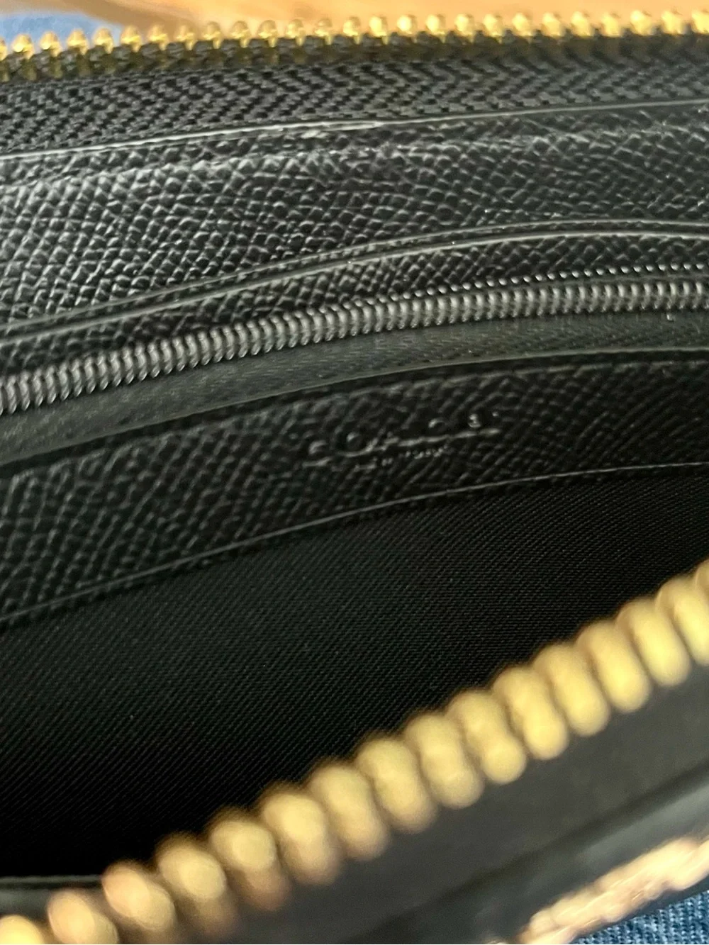 Coach Black Pebbled Leather 3/4 Zip around Wallet